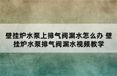 壁挂炉水泵上排气阀漏水怎么办 壁挂炉水泵排气阀漏水视频教学